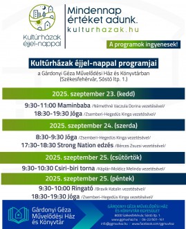 Ingyenes programok a Gárdonyiban a „Kultúrházak éjjel-nappal” programjához kapcsolódva